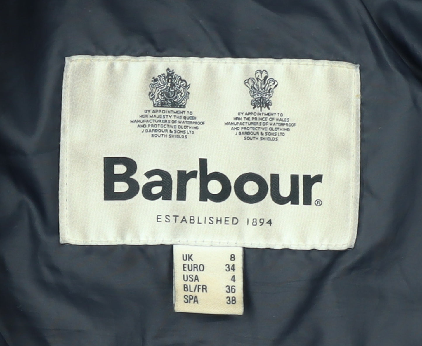 Barbour Women's Blue Puffer Jacket Size 8 Hooded Lined Mid-Length