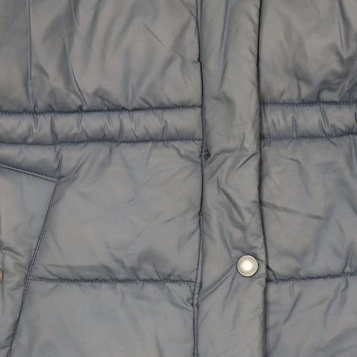 Barbour Women's Blue Puffer Jacket Size 8 Hooded Lined Mid-Length