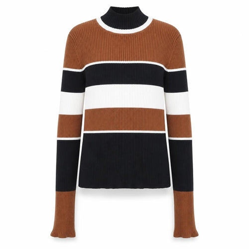 Forever 21 Women’s Multicoloured Ribbed High Neck Striped Jumper Size M