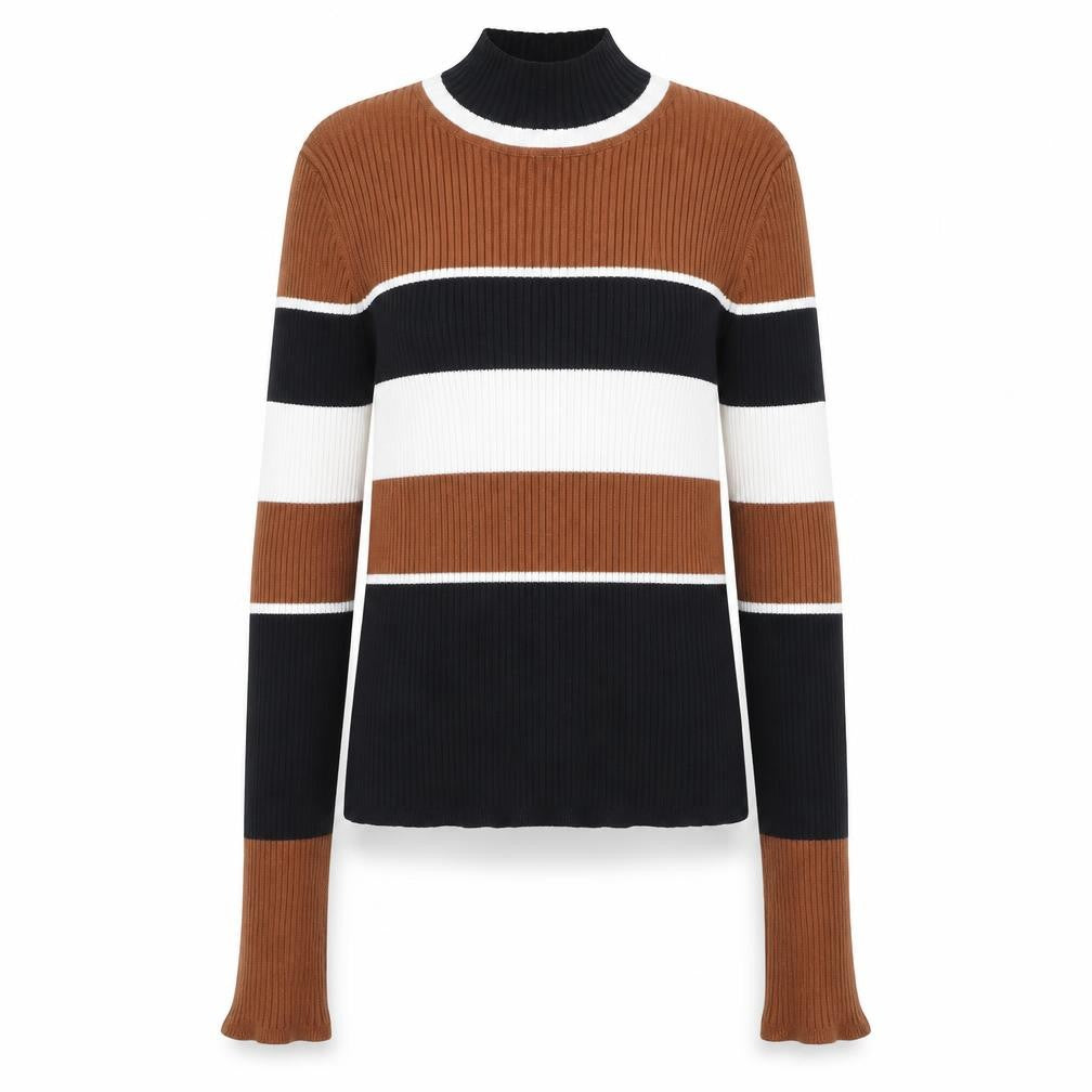 Forever 21 Women’s Multicoloured Ribbed High Neck Striped Jumper Size M