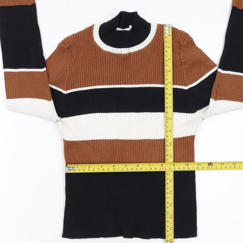 Forever 21 Women’s Multicoloured Ribbed High Neck Striped Jumper Size M