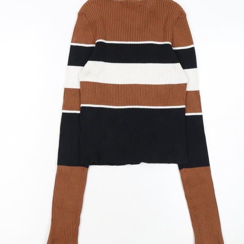 Forever 21 Women’s Multicoloured Ribbed High Neck Striped Jumper Size M