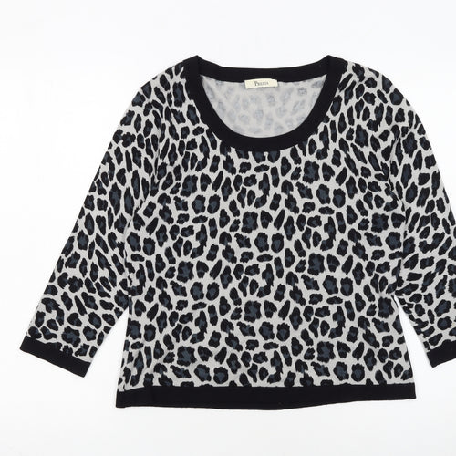 Precis Women Grey Leopard Print Scoop Neck Pullover Jumper Size S