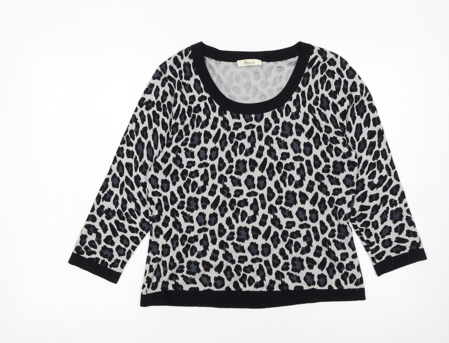 Precis Women Grey Leopard Print Scoop Neck Pullover Jumper Size S
