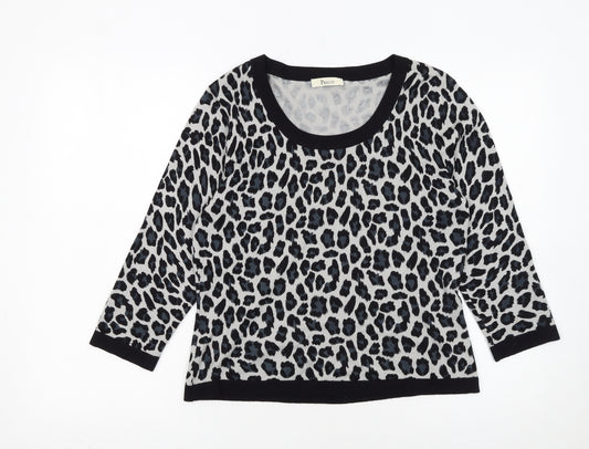 Precis Women Grey Leopard Print Scoop Neck Pullover Jumper Size S