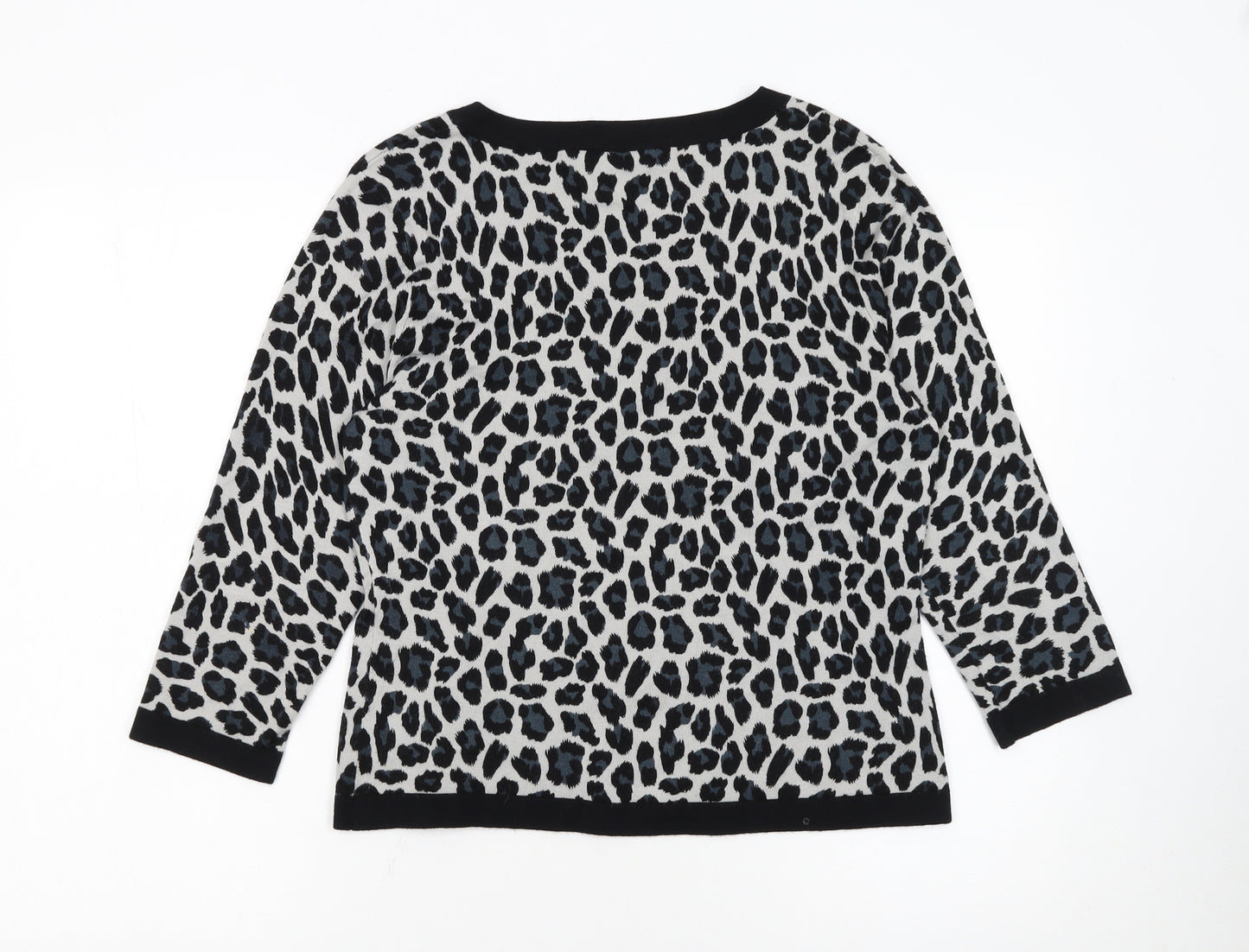 Precis Women Grey Leopard Print Scoop Neck Pullover Jumper Size S