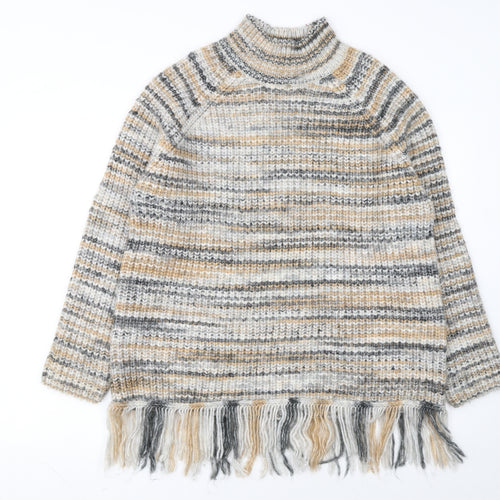 Primark Women’s Multicoloured L High Neck Chunky Knit Fringe Jumper