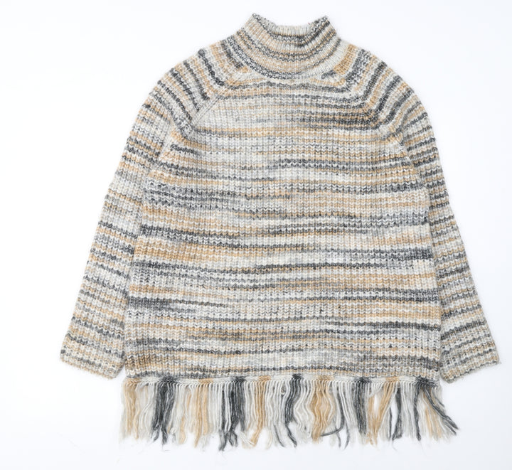 Primark Women’s Multicoloured L High Neck Chunky Knit Fringe Jumper