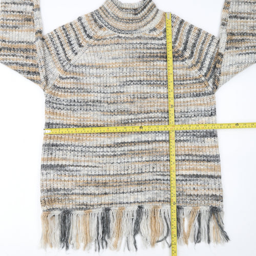 Primark Women’s Multicoloured L High Neck Chunky Knit Fringe Jumper