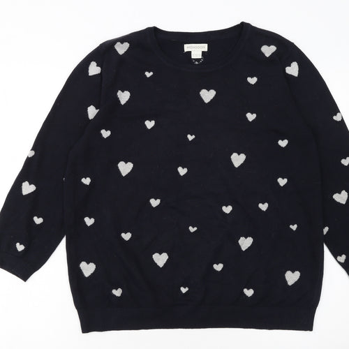 Monsoon Women's Blue Heart Knit Cotton Jumper Size 14