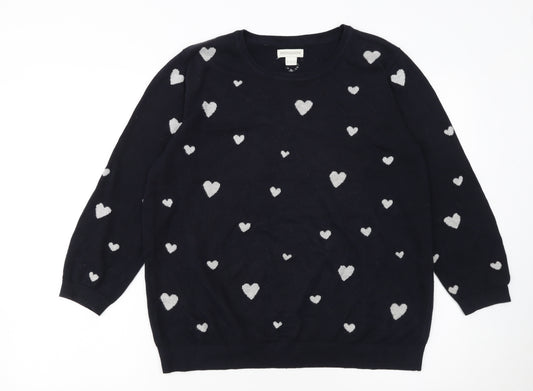 Monsoon Women's Blue Heart Knit Cotton Jumper Size 14
