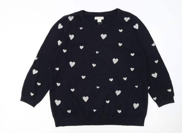 Monsoon Women's Blue Heart Knit Cotton Jumper Size 14