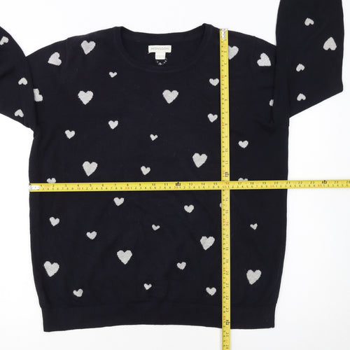 Monsoon Women's Blue Heart Knit Cotton Jumper Size 14