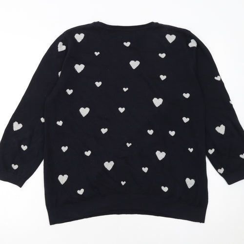 Monsoon Women's Blue Heart Knit Cotton Jumper Size 14