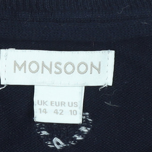 Monsoon Women's Blue Heart Knit Cotton Jumper Size 14