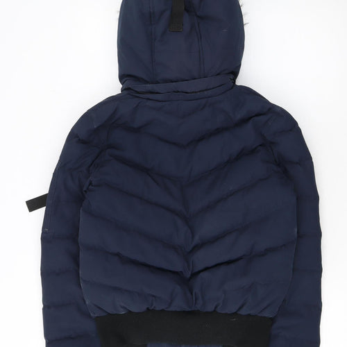 Superdry Women's Blue Size 6 Puffer Jacket with Faux Fur Hood