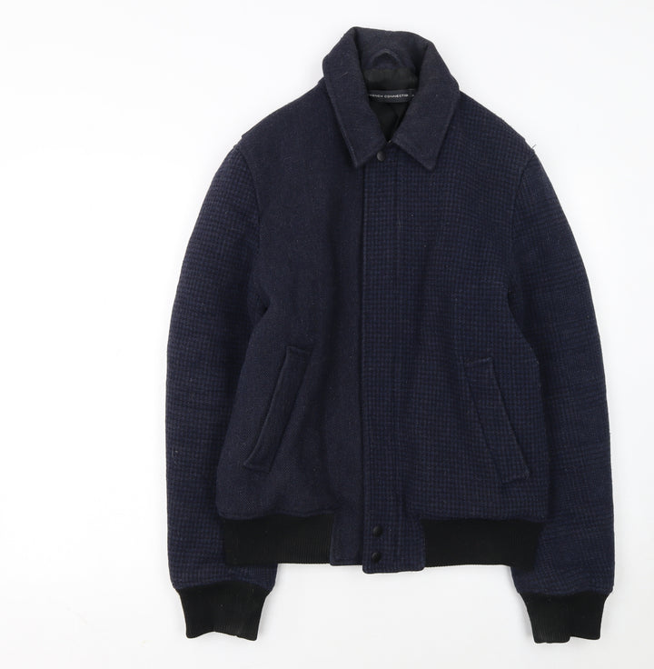 French Connection Men's Blue Wool Bomber Jacket Size M