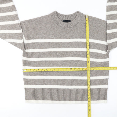 New Look Women Beige Striped Knit Pullover Jumper Size M