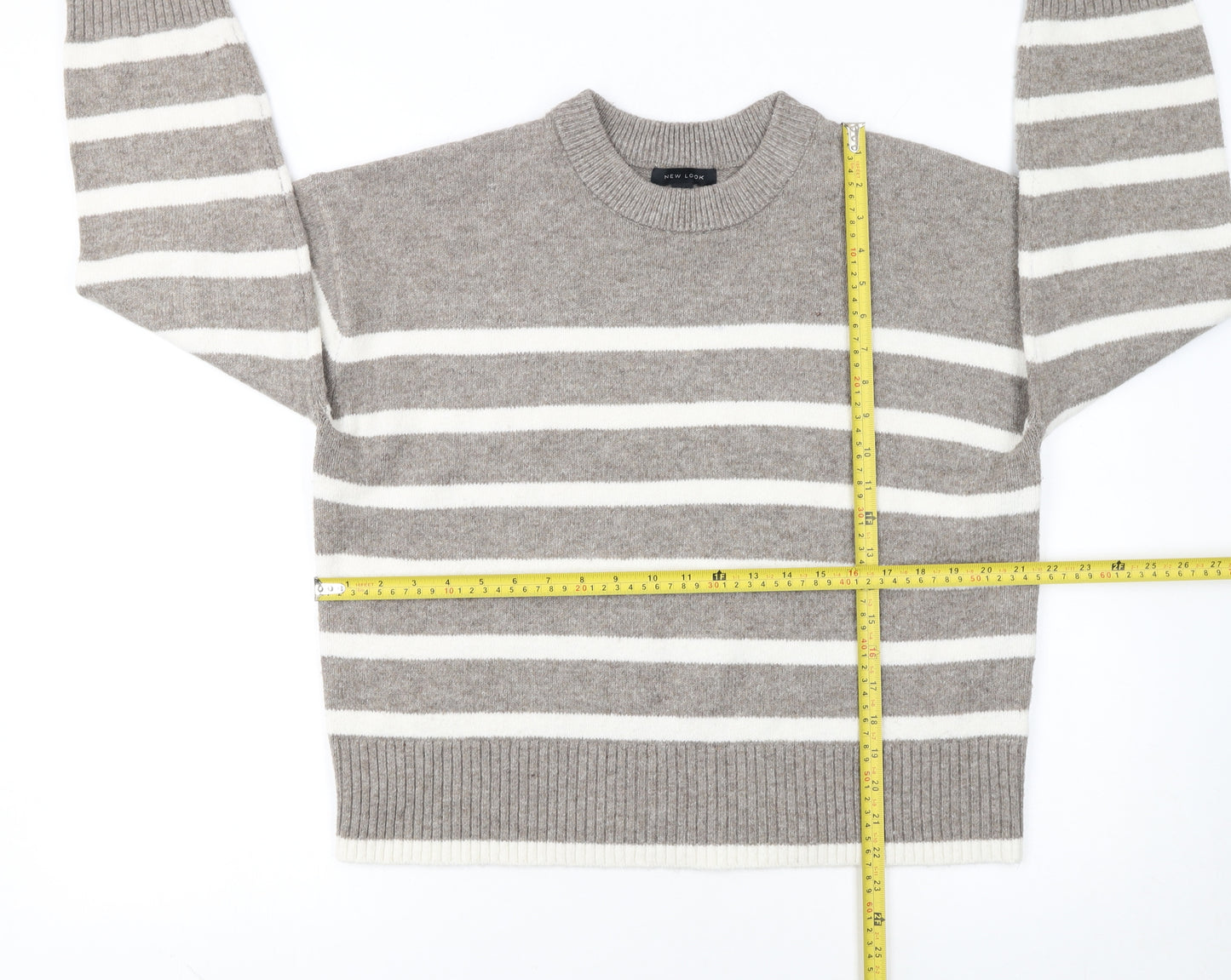 New Look Women Beige Striped Knit Pullover Jumper Size M