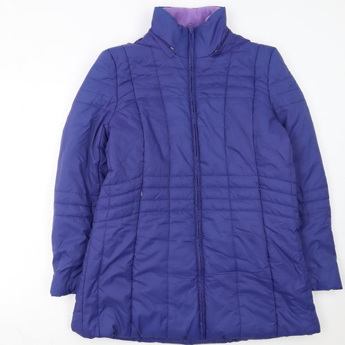 Damart Women Blue Mid-Length Puffer Coat Size 14 Lined Full Zip Jacket