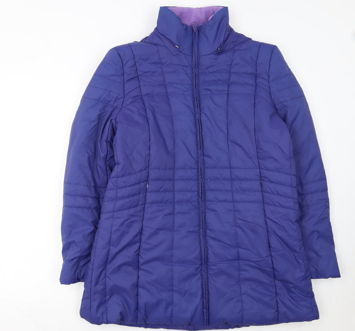 Damart Women Blue Mid-Length Puffer Coat Size 14 Lined Full Zip Jacket