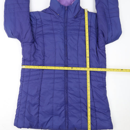 Damart Women Blue Mid-Length Puffer Coat Size 14 Lined Full Zip Jacket