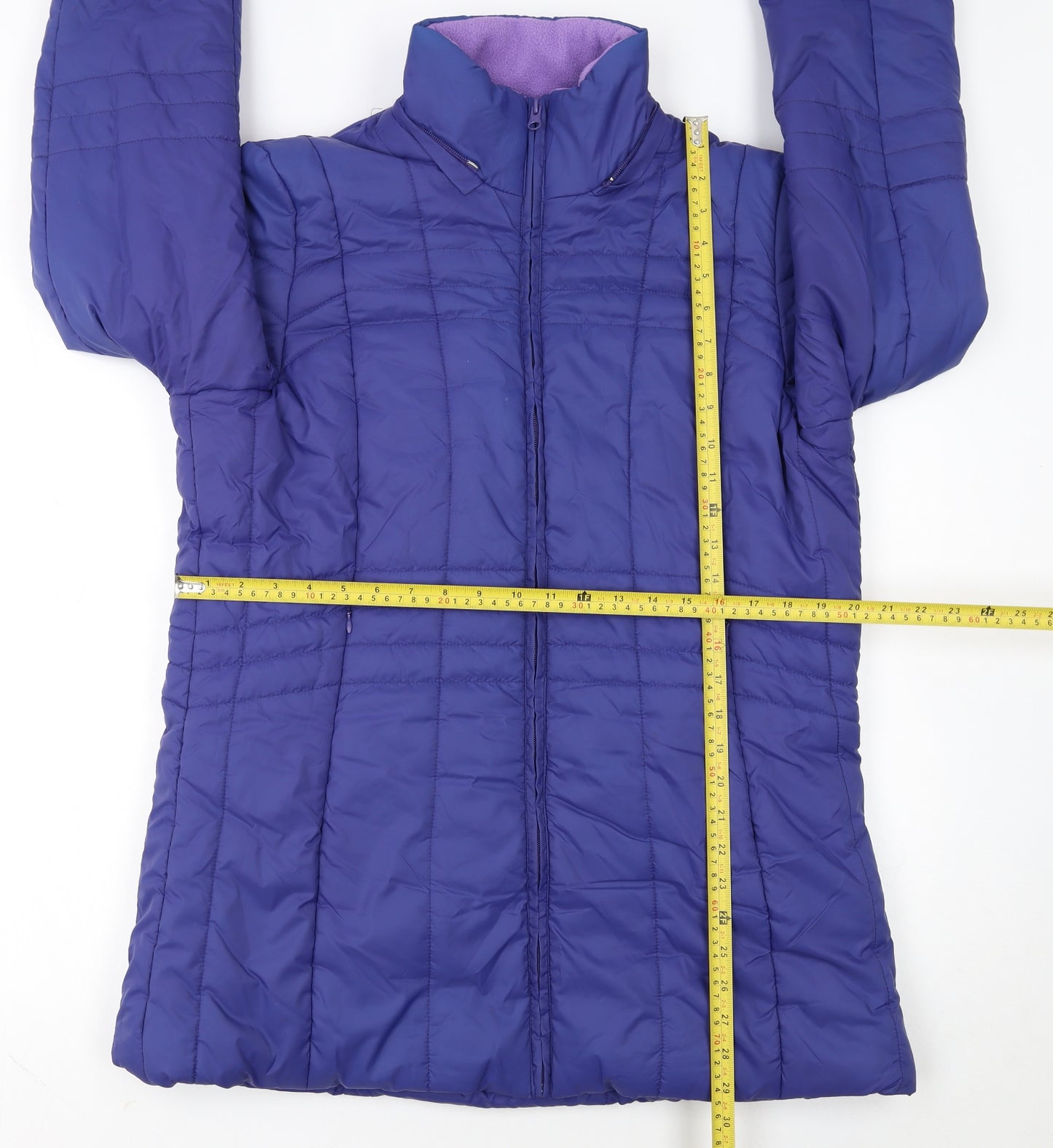 Damart Women Blue Mid-Length Puffer Coat Size 14 Lined Full Zip Jacket