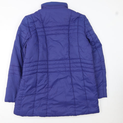 Damart Women Blue Mid-Length Puffer Coat Size 14 Lined Full Zip Jacket