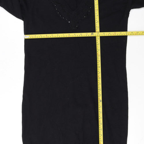 Next Women’s Black Jumper Dress Size 16 Knit V-Neck Beaded Detail
