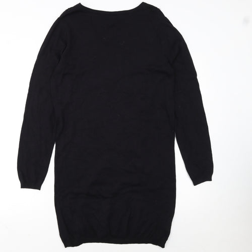 Next Women’s Black Jumper Dress Size 16 Knit V-Neck Beaded Detail