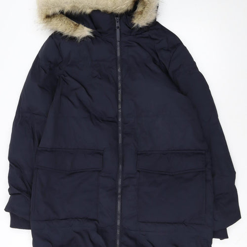 Marks and Spencer Womens Blue Faux Fur Hooded Puffer Coat Size 12