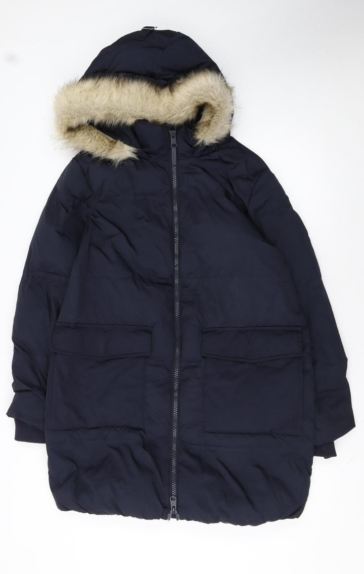Marks and Spencer Womens Blue Faux Fur Hooded Puffer Coat Size 12