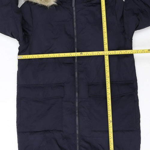 Marks and Spencer Womens Blue Faux Fur Hooded Puffer Coat Size 12