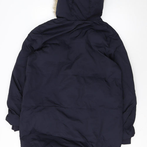 Marks and Spencer Womens Blue Faux Fur Hooded Puffer Coat Size 12