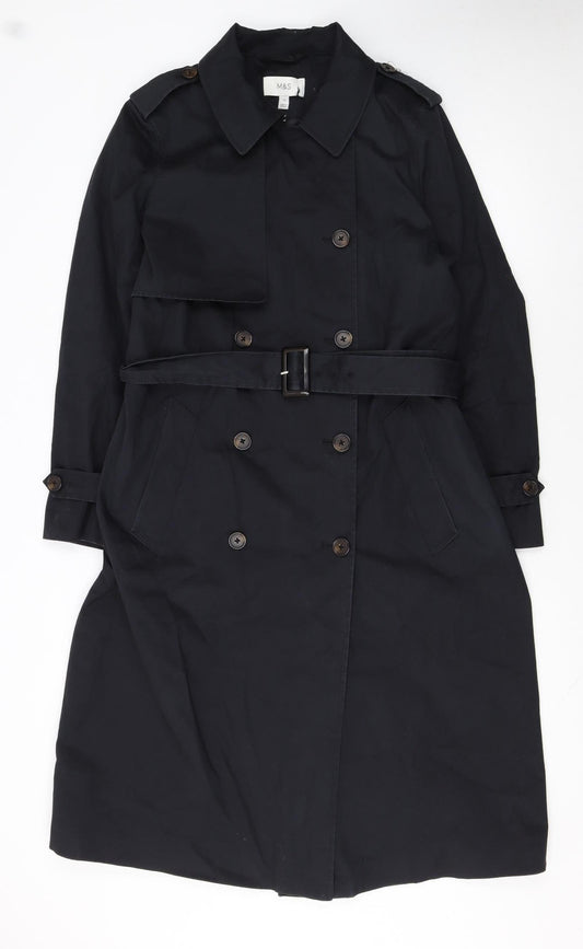 Marks and Spencer Women’s Black Size 16 Long Trench Coat Belted Twill