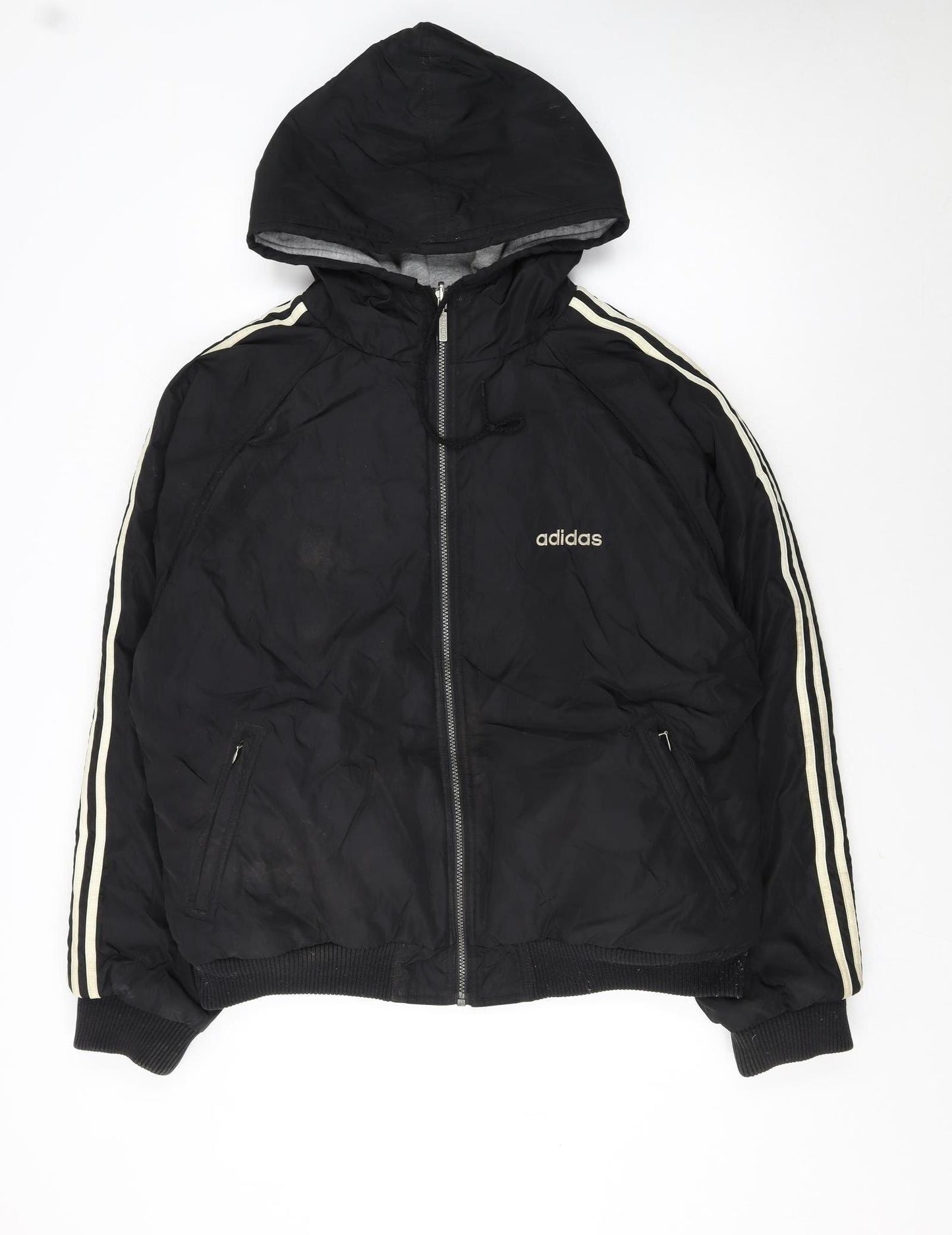 Adidas Men's Black L Hooded Full Zip Bomber Jacket 44in