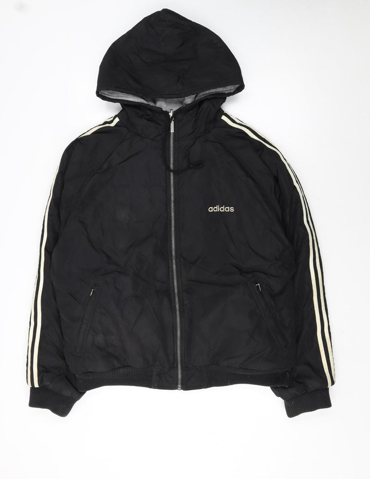 Adidas Men's Black L Hooded Full Zip Bomber Jacket 44in