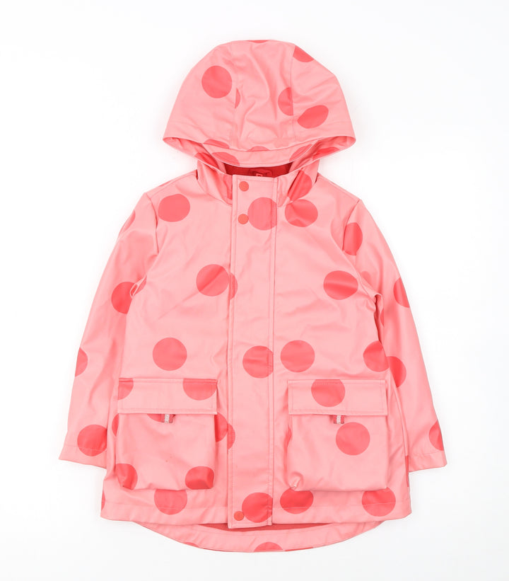Marks and Spencer Girls Pink Polka Dot Rain Coat 4-5 Years Hooded Waterproof