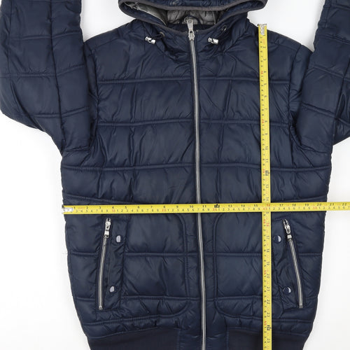 Celio Men's Blue Hooded Puffer Jacket Size M Full Zip Winter Coat