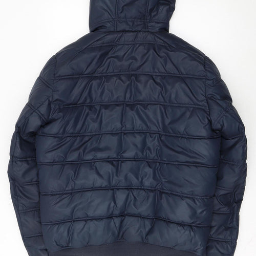 Celio Men's Blue Hooded Puffer Jacket Size M Full Zip Winter Coat