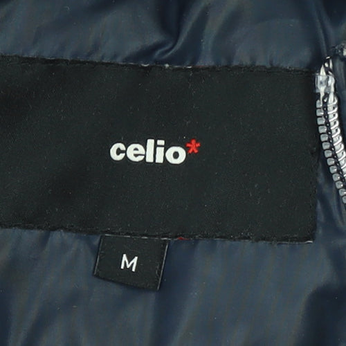 Celio Men's Blue Hooded Puffer Jacket Size M Full Zip Winter Coat