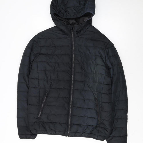 Jack & Jones Men's Black Hooded Puffer Jacket Size M