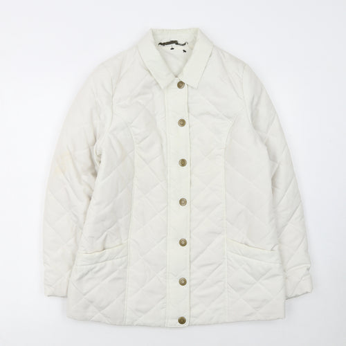 Dash Women’s Ivory Quilted Mid-Length Jacket UK 12 Button Style