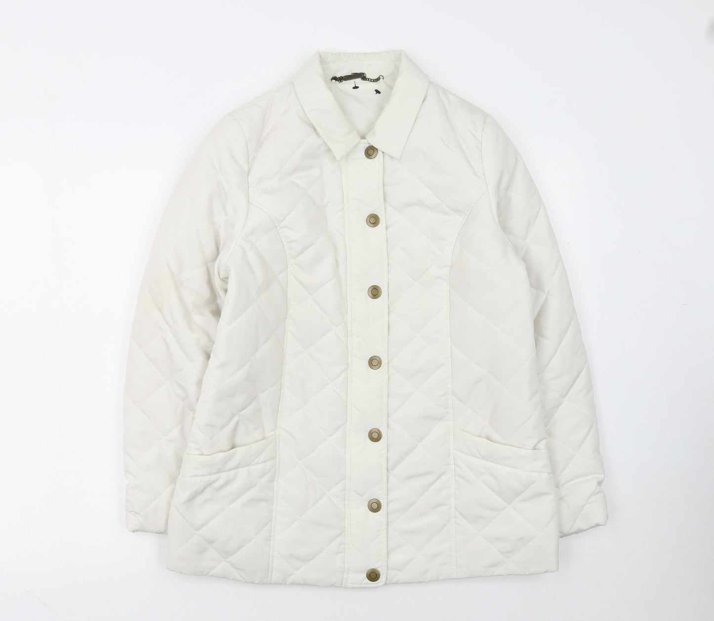 Dash Women’s Ivory Quilted Mid-Length Jacket UK 12 Button Style