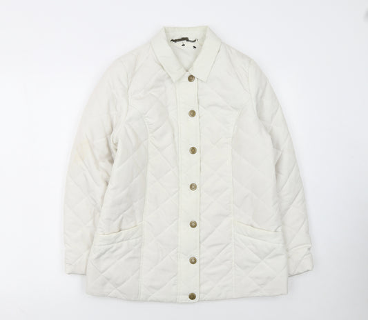 Dash Women’s Ivory Quilted Mid-Length Jacket UK 12 Button Style