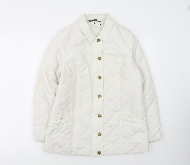 Dash Women’s Ivory Quilted Mid-Length Jacket UK 12 Button Style