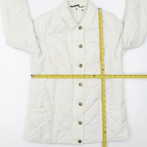 Dash Women’s Ivory Quilted Mid-Length Jacket UK 12 Button Style