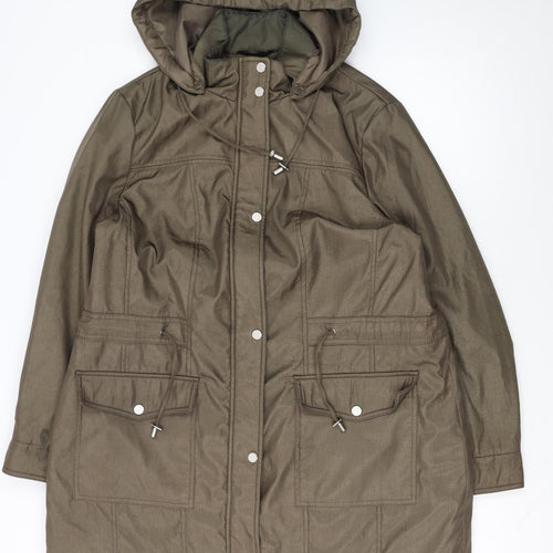 Classic Women’s Brown Hooded Parka Coat Size 18 Mid-Length