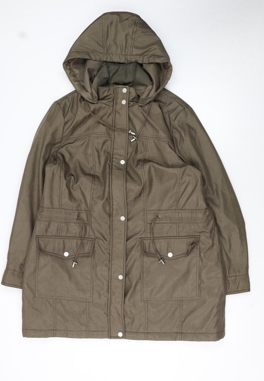 Classic Women’s Brown Hooded Parka Coat Size 18 Mid-Length