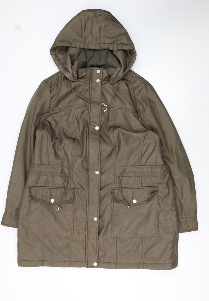 Classic Women’s Brown Hooded Parka Coat Size 18 Mid-Length